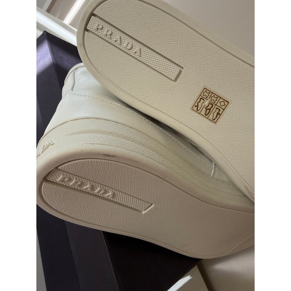 Prada White Sneakers Vitello High Top Leather Trainers Size 41 100% Authentic - Picture 5 of 12